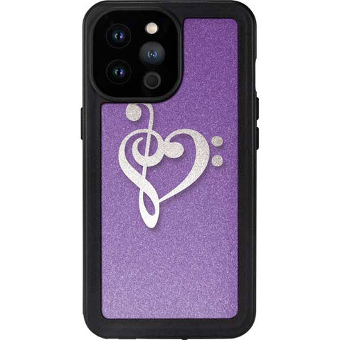 Purple Glitter Musical Heart iPhone 14 Pro Max Waterproof Case