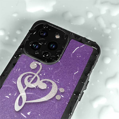 Purple Glitter Musical Heart iPhone 14 Pro Max Waterproof Case