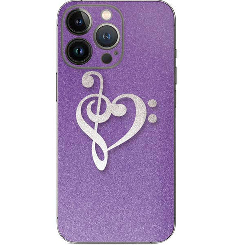 Purple Glitter Musical Heart iPhone 14 Pro Skin