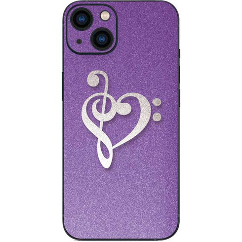 Purple Glitter Musical Heart iPhone 14 Skin