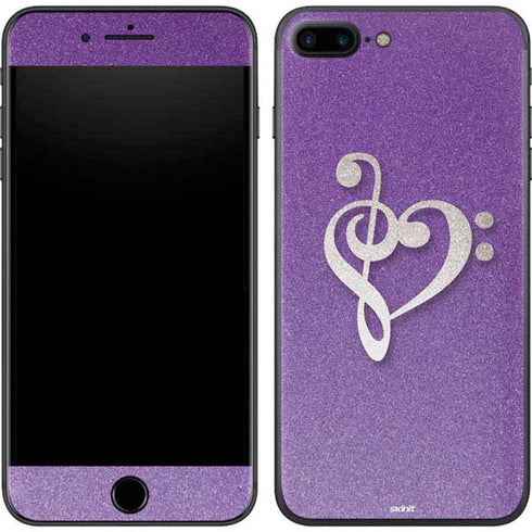 Purple Glitter Musical Heart iPhone 8 Plus Skin