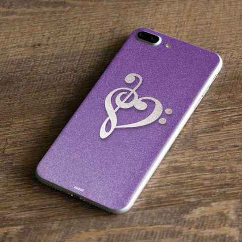 Purple Glitter Musical Heart iPhone 8 Plus Skin
