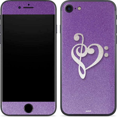 Purple Glitter Musical Heart iPhone 8 Skin