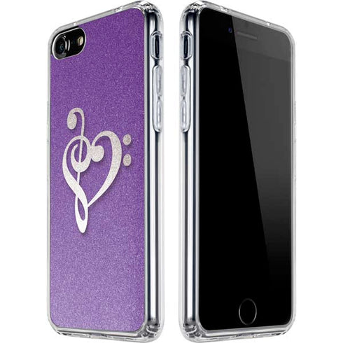 Purple Glitter Musical Heart iPhone SE (2nd & 3rd Gen) Clear Case