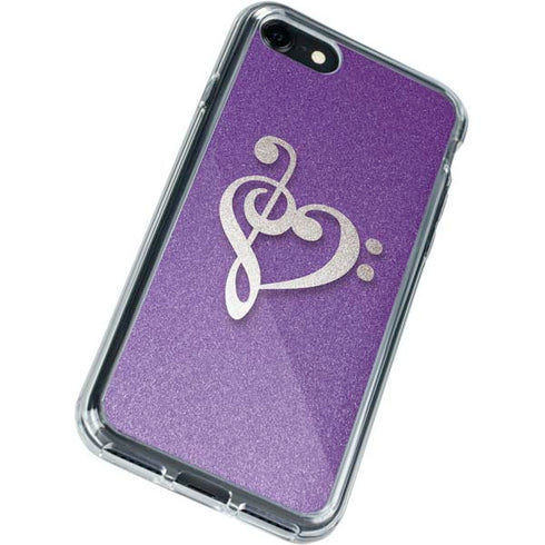 Purple Glitter Musical Heart iPhone SE (2nd & 3rd Gen) Clear Case
