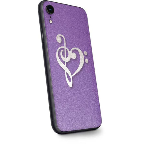 Purple Glitter Musical Heart iPhone XR Skin