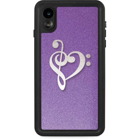 Purple Glitter Musical Heart iPhone XR Waterproof Case