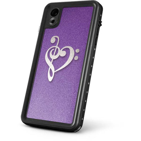 Purple Glitter Musical Heart iPhone XR Waterproof Case