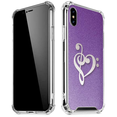Purple Glitter Musical Heart iPhone XS Max Clear Case