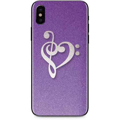 Purple Glitter Musical Heart iPhone XS Skin