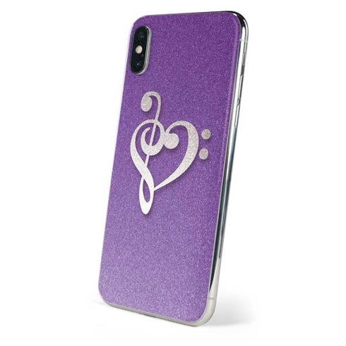 Purple Glitter Musical Heart iPhone XS Skin