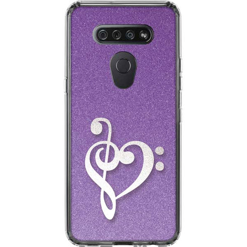 Purple Glitter Musical Heart LG K51/Q51 Clear Case
