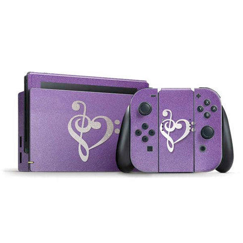 Purple Glitter Musical Heart Nintendo Switch Bundle Skin
