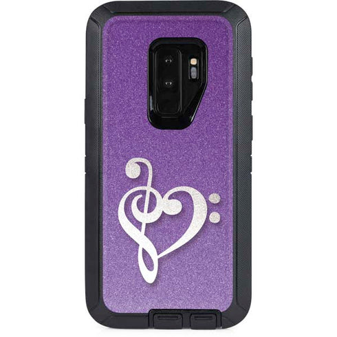 Purple Glitter Musical Heart Otterbox Defender Galaxy Skin