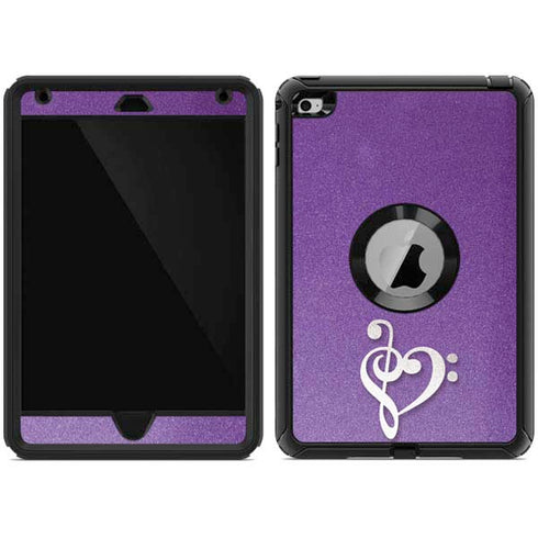 Purple Glitter Musical Heart Otterbox Defender iPad Skin