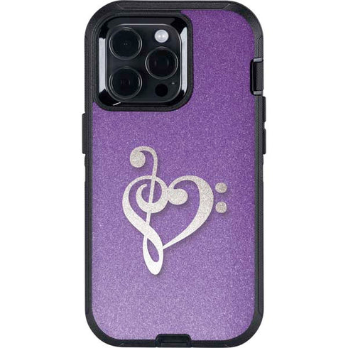 Purple Glitter Musical Heart Otterbox Defender iPhone Skin