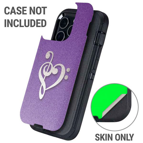 Purple Glitter Musical Heart Otterbox Defender iPhone Skin