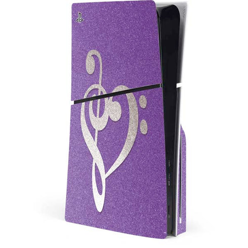 Purple Glitter Musical Heart PS5 Slim Disk Console Skin