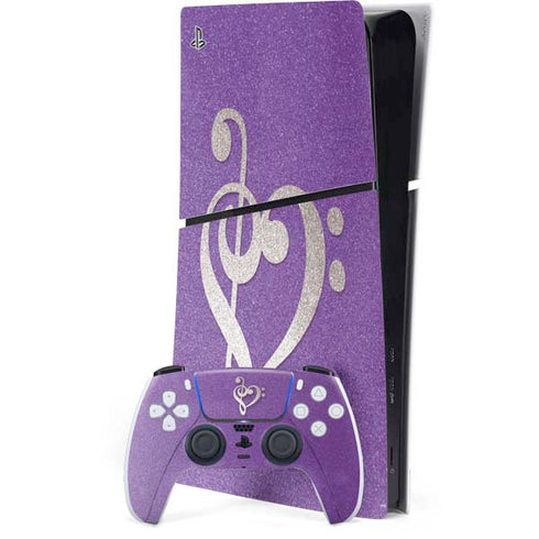 Purple Glitter Musical Heart PS5 Slim Digital Edition Bundle Skin