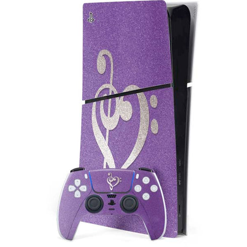 Purple Glitter Musical Heart PS5 Slim Digital Edition Console Skin