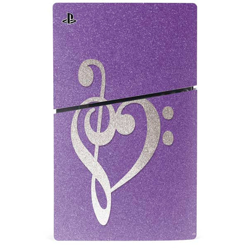 Purple Glitter Musical Heart PS5 Slim Digital Edition Console Skin