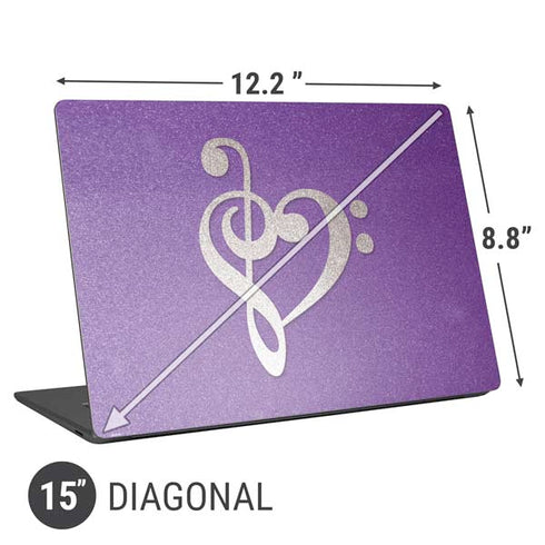Purple Glitter Musical Heart Universal Laptop 15in (12.2 x 8.8in) Skin
