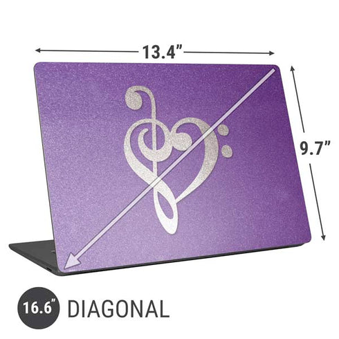 Purple Glitter Musical Heart Universal Laptop 16.6in (13.4 x 9.7in) Skin