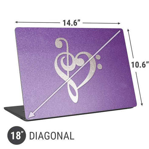Purple Glitter Musical Heart Universal Laptop 18in (14.6 x 10.6in) Skin