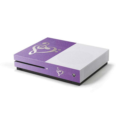 Purple Glitter Musical Heart Xbox One S Console Skin