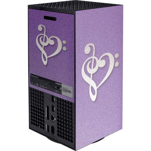 Purple Glitter Musical Heart Xbox Series X Console Skin