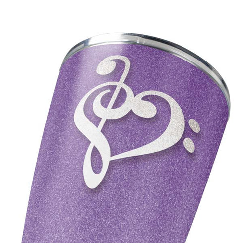 Purple Glitter Musical Heart Yeti 20oz Tumbler Skin