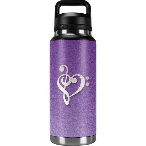 Purple Glitter Musical Heart YETI Rambler 36oz Bottle Skin