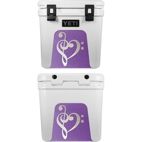 Purple Glitter Musical Heart YETI Roadie 24 Hard Cooler Skin