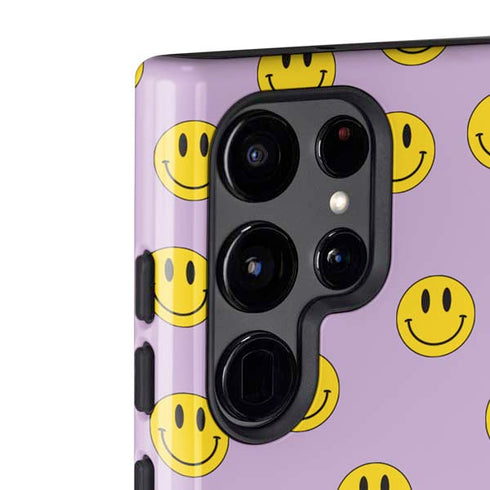 Purple Happy Face Pattern Galaxy S22 Ultra Pro Case