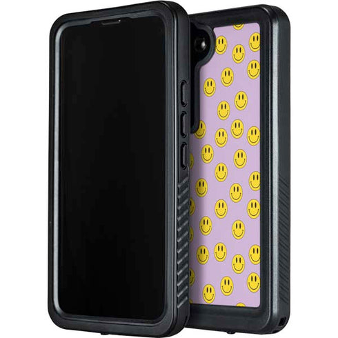 Purple Happy Face Pattern Galaxy S23 Plus Waterproof Case