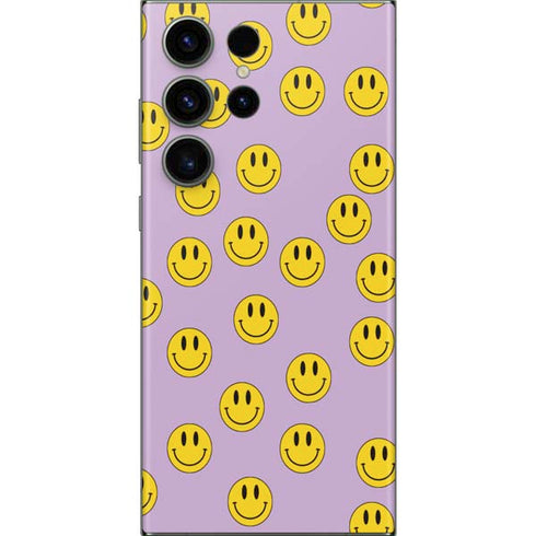 Purple Happy Face Pattern Galaxy S23 Ultra Skin