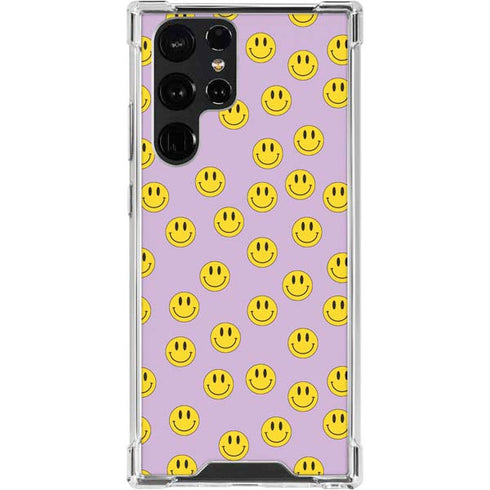 Purple Happy Face Pattern Galaxy S24 Ultra Clear Case