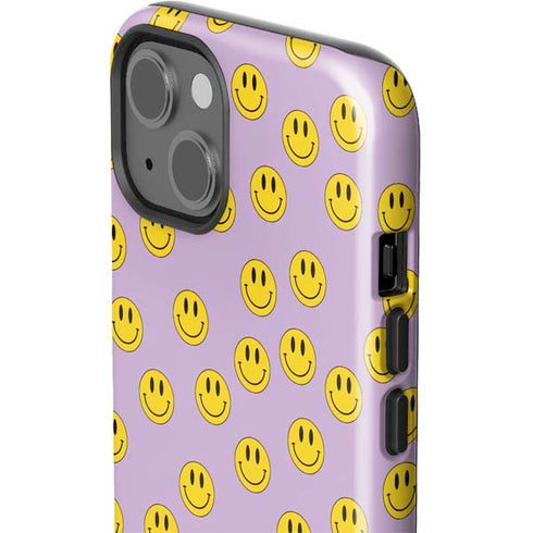 Purple Happy Face Pattern iPhone 15 Plus Impact Case