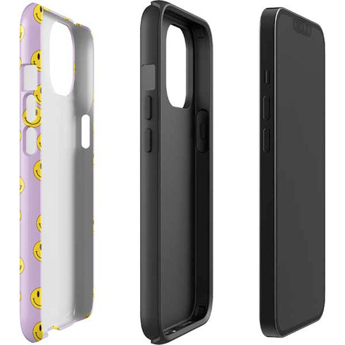 Purple Happy Face Pattern iPhone 15 Plus Impact Case