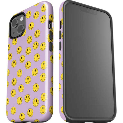 Purple Happy Face Pattern iPhone 14 Plus Impact Case