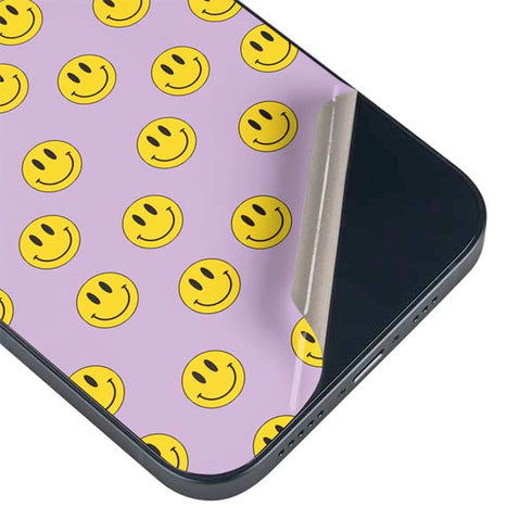 Purple Happy Face Pattern iPhone 15 Plus Skin