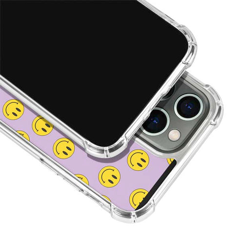 Purple Happy Face Pattern iPhone 15 Pro Clear Case