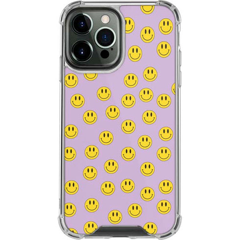 Purple Happy Face Pattern iPhone 14 Pro Max Clear Case