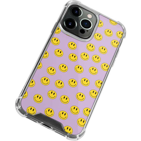 Purple Happy Face Pattern iPhone 15 Pro Max Clear Case