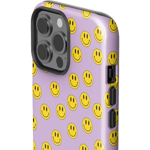 Purple Happy Face Pattern iPhone 15 Pro Max Impact Case