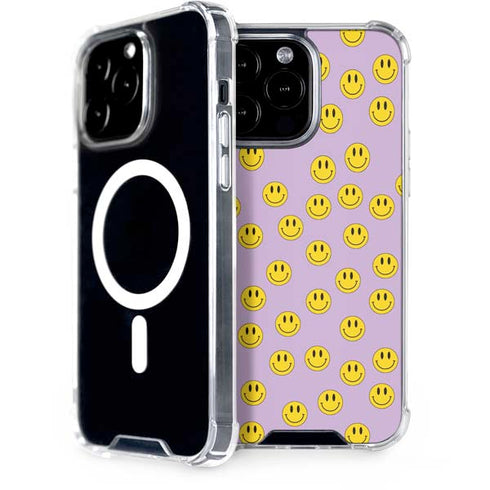 Purple Happy Face Pattern iPhone 15 Pro Max MagSafe Case