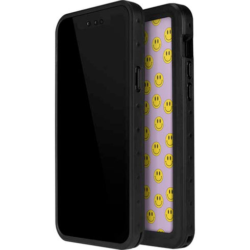 Purple Happy Face Pattern iPhone 14 Pro Max Waterproof Case
