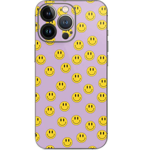 Purple Happy Face Pattern iPhone 14 Pro Skin