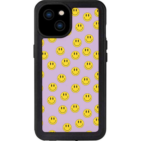 Purple Happy Face Pattern iPhone 15 Plus Waterproof Case