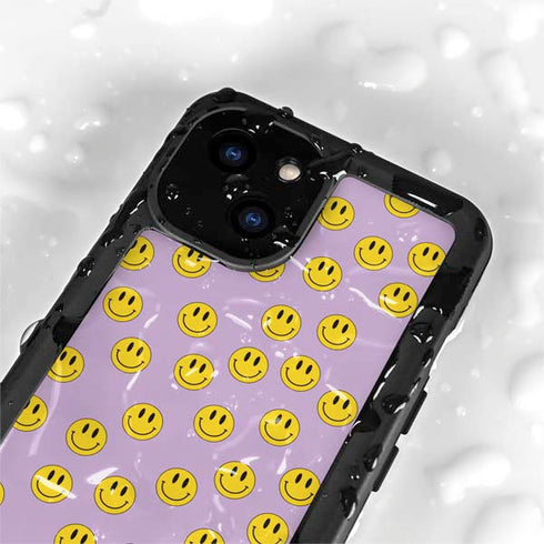 Purple Happy Face Pattern iPhone 15 Plus Waterproof Case